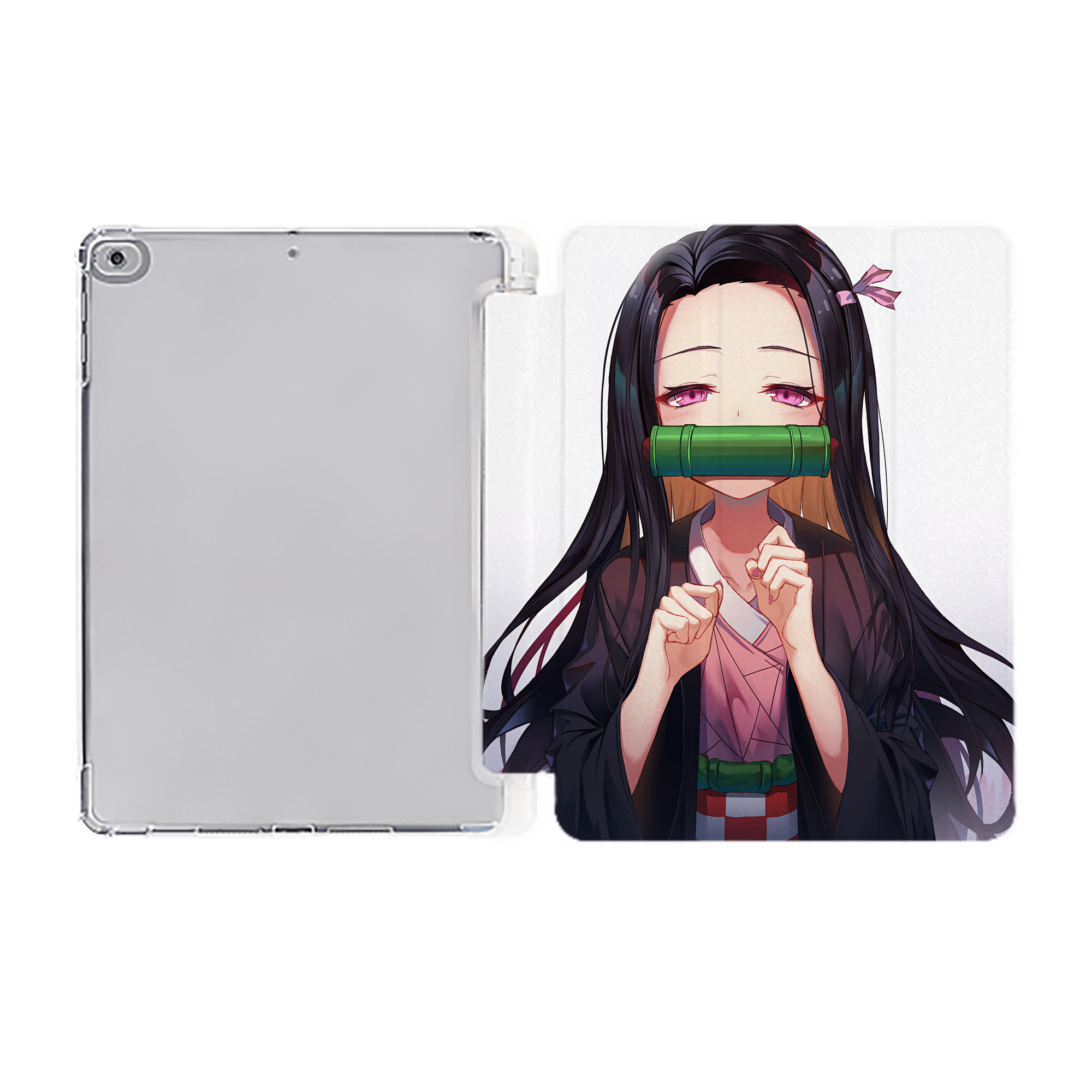 （画像用） 鬼滅の刃（きめつのやいば）竈門 禰󠄀豆子／かまど ねずこ Kamado Nezuko IPad ケース ペン収納付き 三つ折りスタンド PUレザー×シリコン 対応機種9.5/10.5/10.9インチ